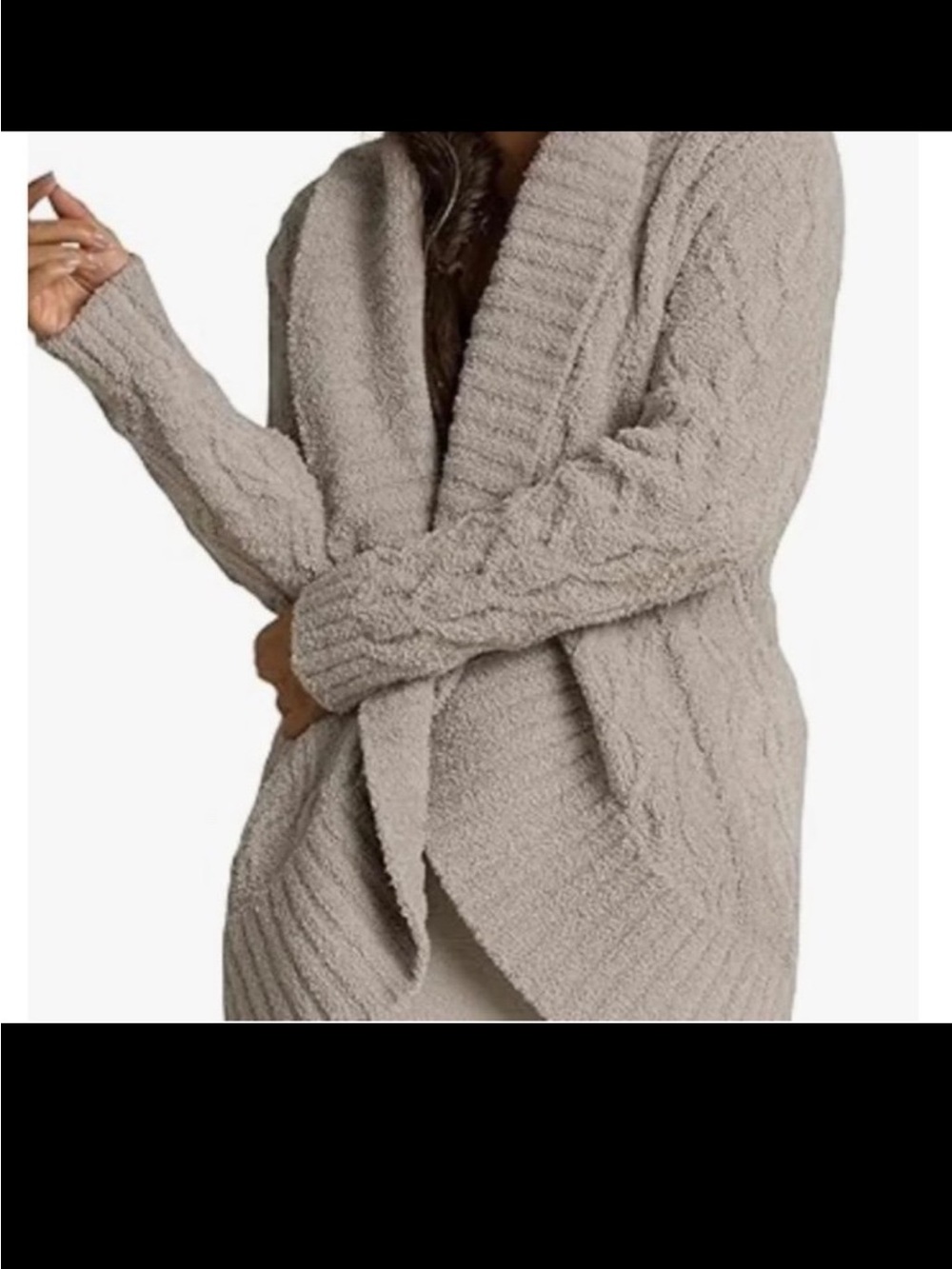 Barefoot Dreams CozyChic Cable Knit Cardigan Jacket Open Front Taupe Medium - Picture 3 of 12